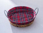 Acar SEP-07853 Kırmızı Ekose Kumaşlı Hasır Ekmek Sepeti 28x28x7 cm
