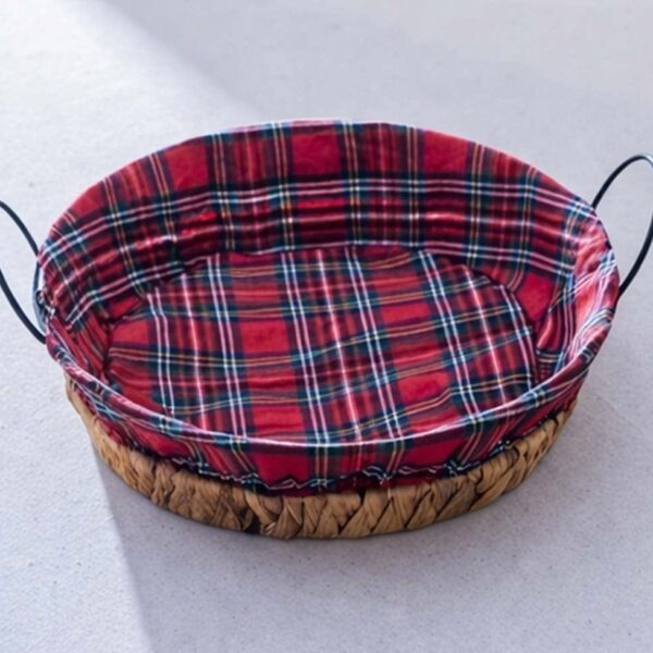 Acar SEP-07853 Kırmızı Ekose Kumaşlı Hasır Ekmek Sepeti 28x28x7 cm