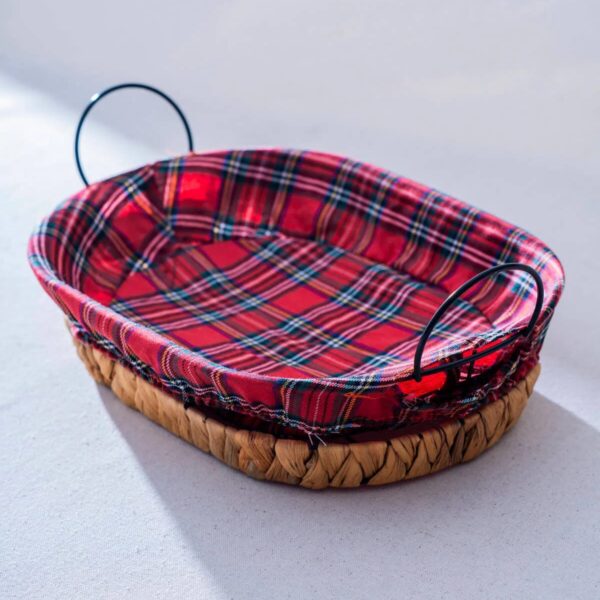 ACAR Rustika Nomia Hasır Oval Ekmek Sepeti Kırmızı Ekose 32 cm