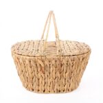 Mien Hasır Kapaklı Oval Piknik Sepeti Düzenleyici Çift Kulplu 39x28x20 cm