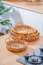 ACAR Wicker 4 Parça Hasır Yuvarlak Ekmek ve Sunum Sepeti Seti