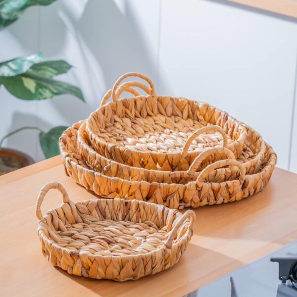 ACAR Wicker 4 Parça Hasır Yuvarlak Ekmek ve Sunum Sepeti Seti