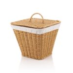 MIEN-9T01 Hasır Rattan Kare Saklama Kutusu Kapaklı Kumaş Astarlı Düzenleyici 26x23 cm