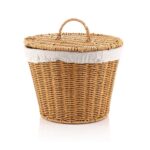 MIEN Rattan Oval Kutu Kapaklı İçi Kumaşlı Çok Amaçlı Sepet 28x23 cm