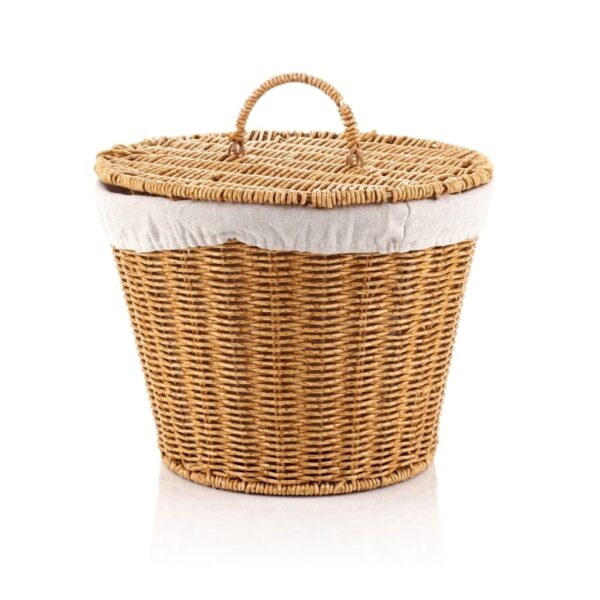 MIEN Rattan Oval Kutu Kapaklı İçi Kumaşlı Çok Amaçlı Sepet 28x23 cm