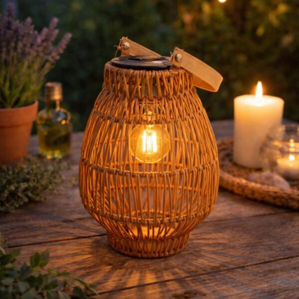 Tohana Solar Fener Lamba Rattan Görünümlü Bahçe ve Balkon Aydınlatması 18x26 cm