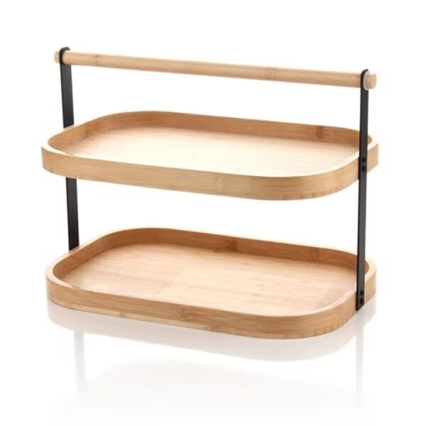 Mien Bambu 2 Katlı Stand 22 x 32 cm Siyah Metal Kulplu