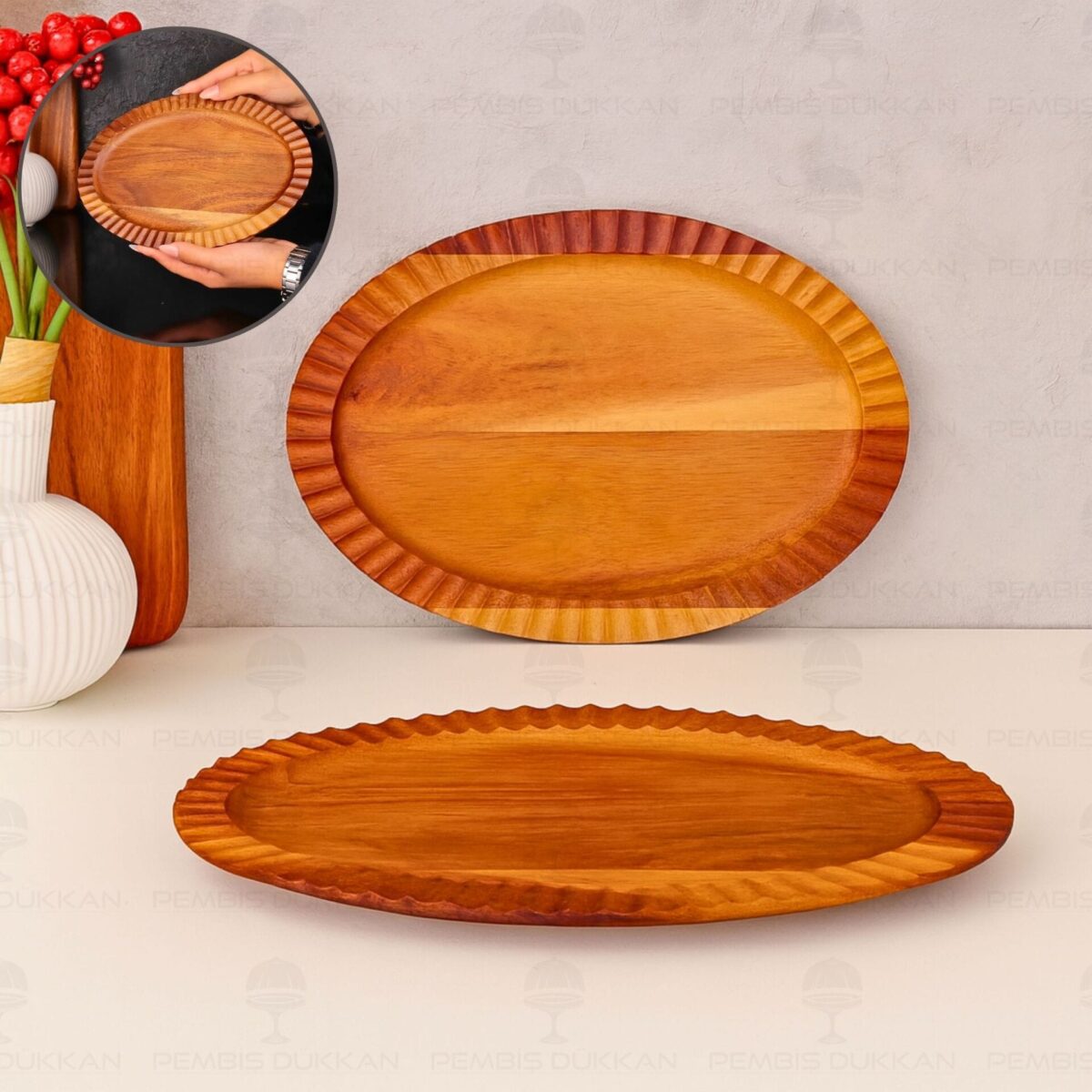 MİEN AKASYA OVAL BÜYÜK 27CM TIRTIKLI KAYIK KAHVALTILIK SERVİS (7B206) - Görsel 1