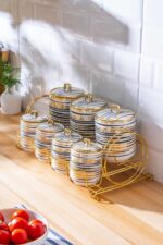 Acar Carmel 8 Parça Porselen Metal Standlı Baharat Takımı