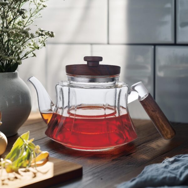 Paçi Ellie 1000 ml Akasya Ahşap Kapaklı ve Saplı Cam Demlik