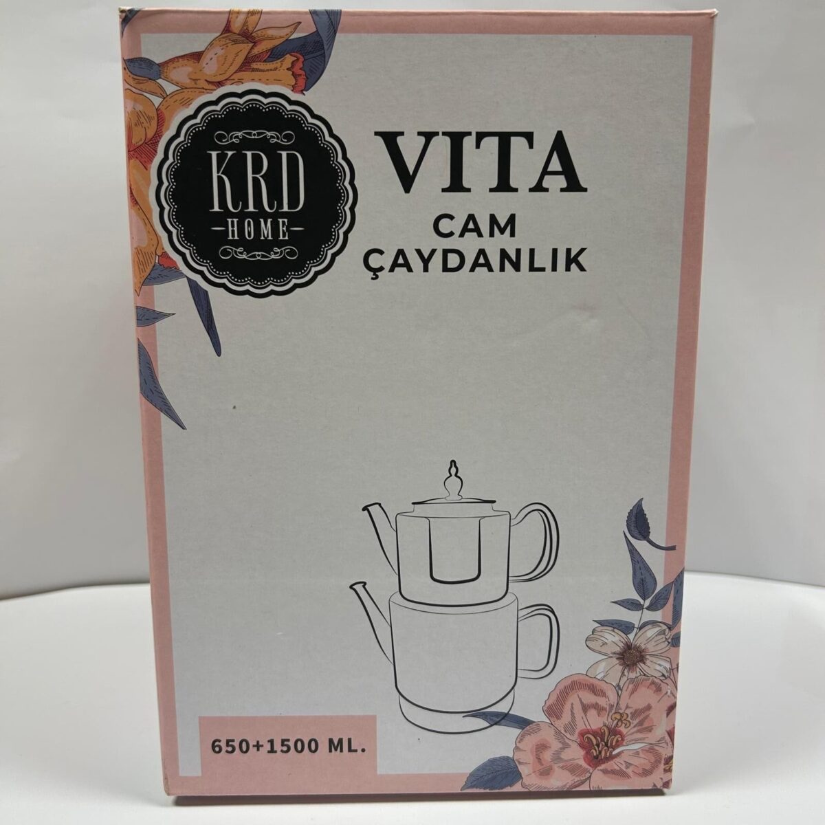 image1-1946 KRD Home Vita Isıya Dayanıklı Borosilikat Cam Çaydanlık 650+1500 ml - Görsel 1