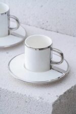 Acar Porselen 2'li Gümüş Yaldızlı Kahve Fincan Seti 90 ml