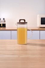 Mien Ahşap Kapaklı Yüksek Borosilikat Kulplu Cam Kavanoz 1300 ml