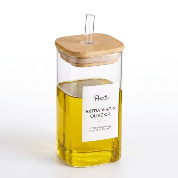 Perotti Cubes Borosilikat Cam Yağlık Bambu Kapaklı 350 ml 6x12 cm