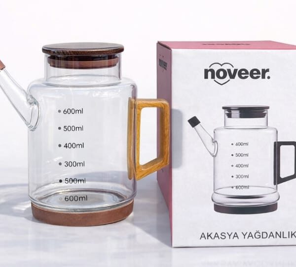 Noveer NOR2174 Akasya Ahşap Detaylı Cam Yağdanlık 600 ml