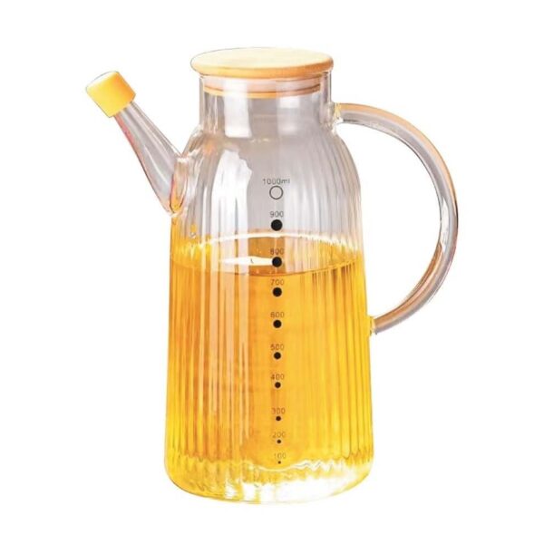 Mien Bambu Kapaklı Çizgili Cam Yağdanlık 1000 ml Şeffaf