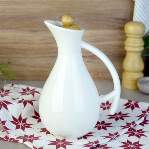 Paçi Fiona 700 ml Bambu Kapaklı Beyaz Porselen Yağlık