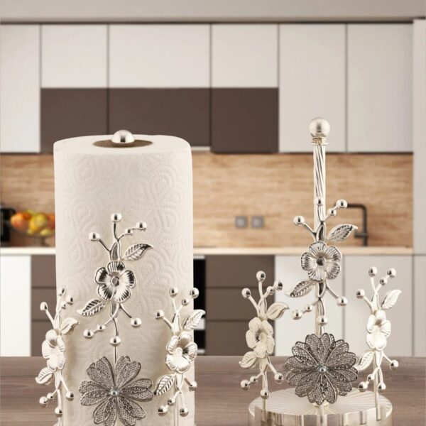 Leila Japon Güllü Metal Kağıt Havluluk Gümüş 29x13x12 cm