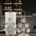 Leila Papatya Desenli Gümüş Metal Kağıt Havluluk ve Peçetelik Seti 29x13x12 cm
