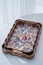 Acar Poliüretan Lüx 2'li Çiçek Desenli Sunum Tepsisi 45x30 cm ve 39x25 cm