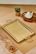 Cooker Battal Boy Dikdörtgen Gold Metal Sunum Tepsisi 45x30 cm