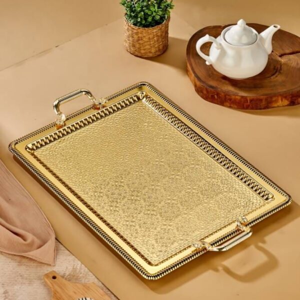 Cooker Battal Boy Dikdörtgen Gold Metal Sunum Tepsisi 45x30 cm