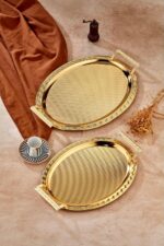 Cooker 2'li Lüx Oval Gold Paslanmaz Çelik Tepsi Seti