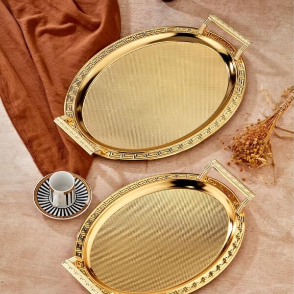 Cooker 2'li Lüx Oval Gold Paslanmaz Çelik Tepsi Seti