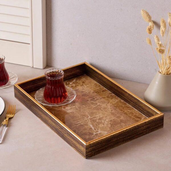 Perotti Turin Brown Mermer Desenli Dikdörtgen Tepsi 25x37 cm