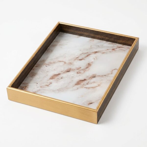 Perotti 17466 Turin White Marble Mermer Desenli Sunum Tepsisi 33x45 cm