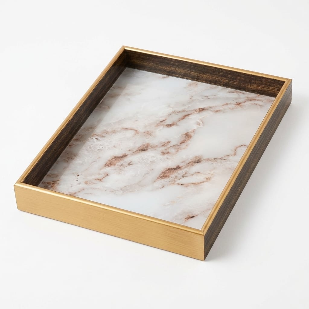 image1-2101 Perotti 17466 Turin White Marble Mermer Desenli Sunum Tepsisi 33x45 cm - Görsel 1