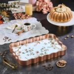 Leila Luna 40x28 cm Çiçek Desenli Rose Gold Çerçeveli Tepsi