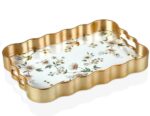 Leila Luna 40x28 cm Çiçek Desenli Gold Detaylı Servis Tepsisi (BKZ-PLS6002)