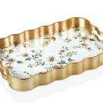 Leila Luna 40x28 cm Çiçek Desenli Gold Detaylı Servis Tepsisi (BKZ-PLS6002)