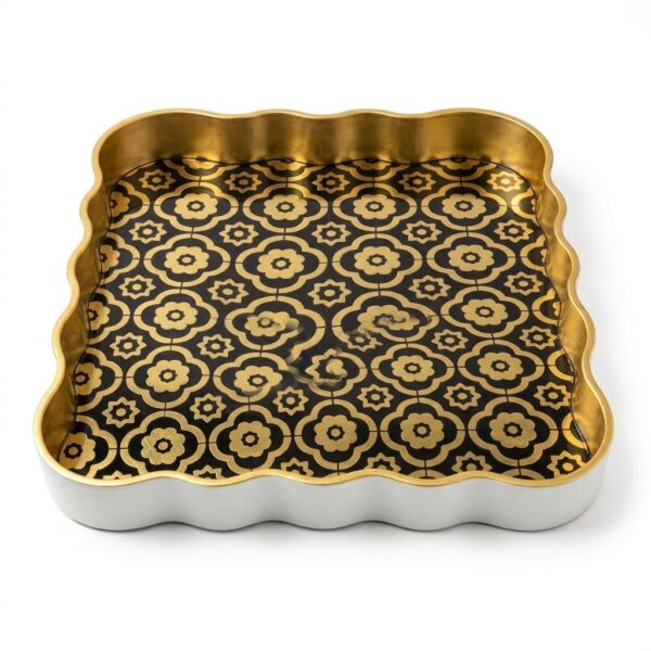 Leila Luna Hanedan Desenli Altın Tepsi 40x28 cm BKZ-PLS6009