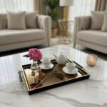 Leila Elmas 46x28 cm Siyah Çerçeve Altın Detaylı Aynalı Sunum Tepsisi