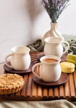 Perotti Dark Retro 6 Kişilik Porselen Kahve Fincanı Seti 90 ml - Ahşap Tabaklı