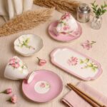 Royal Charme Veronica Çiçek Desenli Porselen Çay Fincan ve Sunum Takımı - Pembe