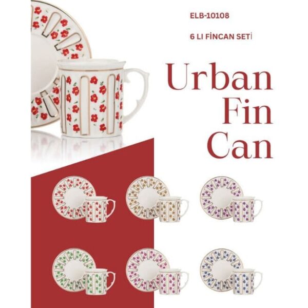 MİEN Urban 6’lı 90 ml Porselen Kahve Fincan Takımı – Çok Renkli Çiçek Desenli