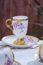 Flavia 6 Kişilik Porselen Kahve Fincan Takımı - Çiçek Desenli 90 ml - Görsel 2