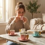 KRD Home 6'lı Pastel Renkli ve Altın Detaylı Kahve Fincan Takımı - Görsel 2