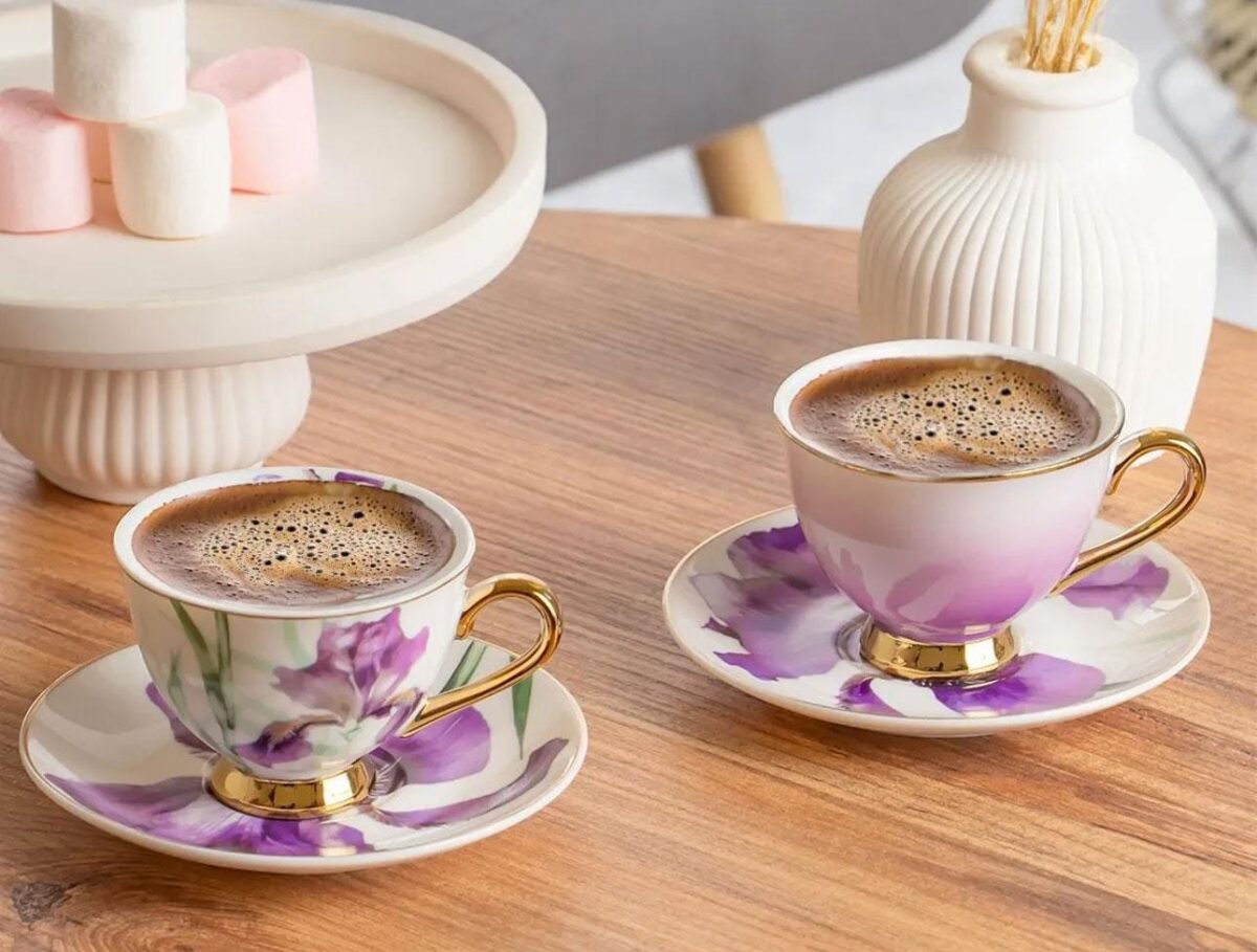 Paçi Orchid Çiçekli Yaldızlı 6'lı Porselen Kahve Fincan Takımı - Görsel 2