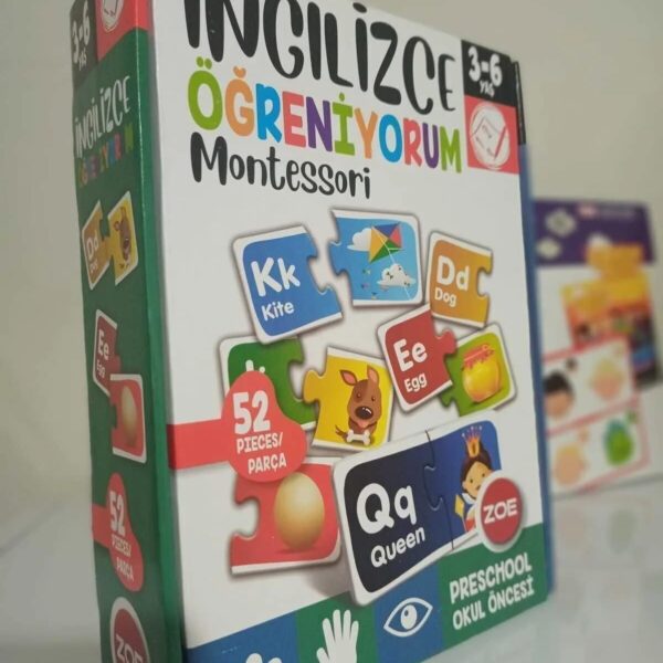 Zoe 52 Parça İngilizce Öğreniyorum Montessori Puzzle Seti (3-6 Yaş)