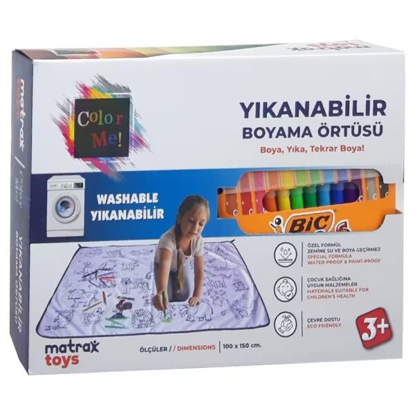 Matrax Yıkanabilir Boyama Örtüsü ve 12'li Boya Kalemi Seti 100x150 cm