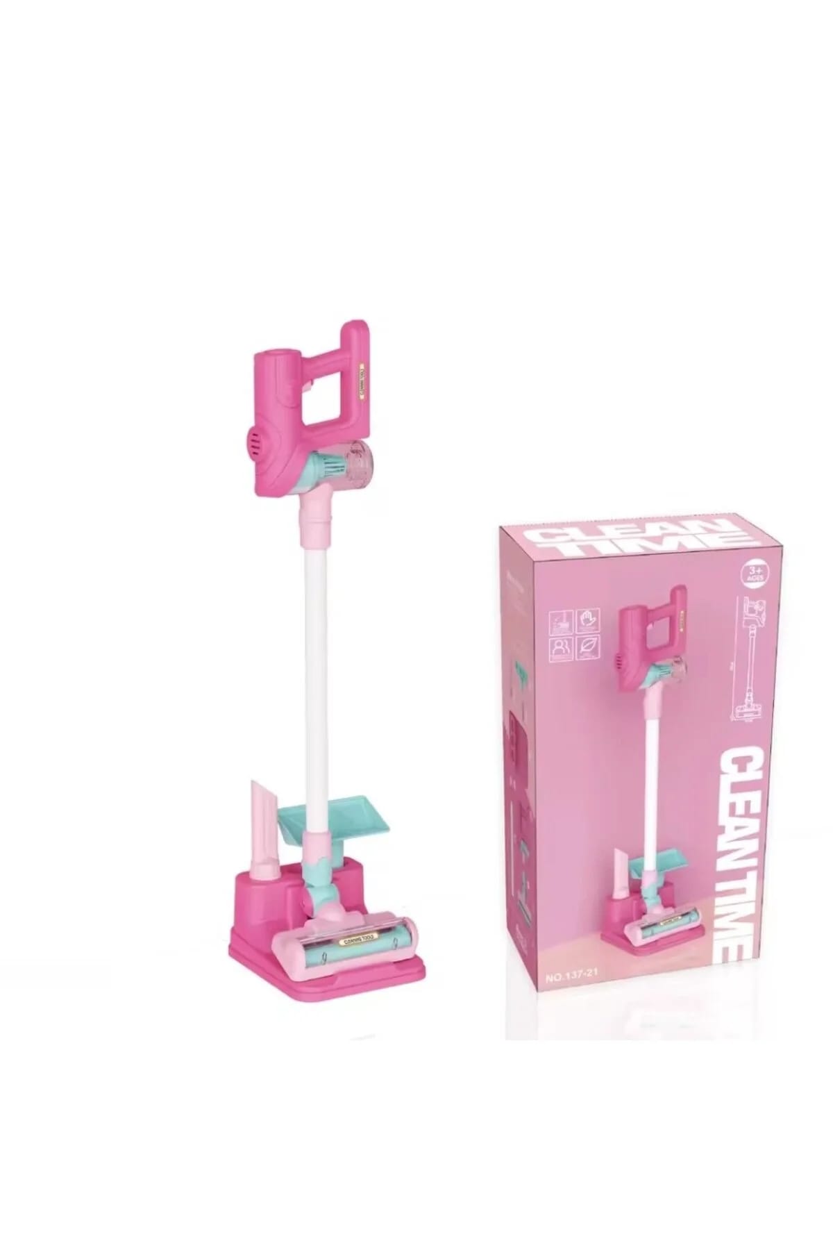 image1-2875 Clean Time Pilli Pembe Oyuncak Süpürge Temizlik Seti - Görsel 1