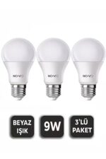 No-Vo 9W E27 Led Ampul 3'lü Beyaz Işık Seti - Görsel 2