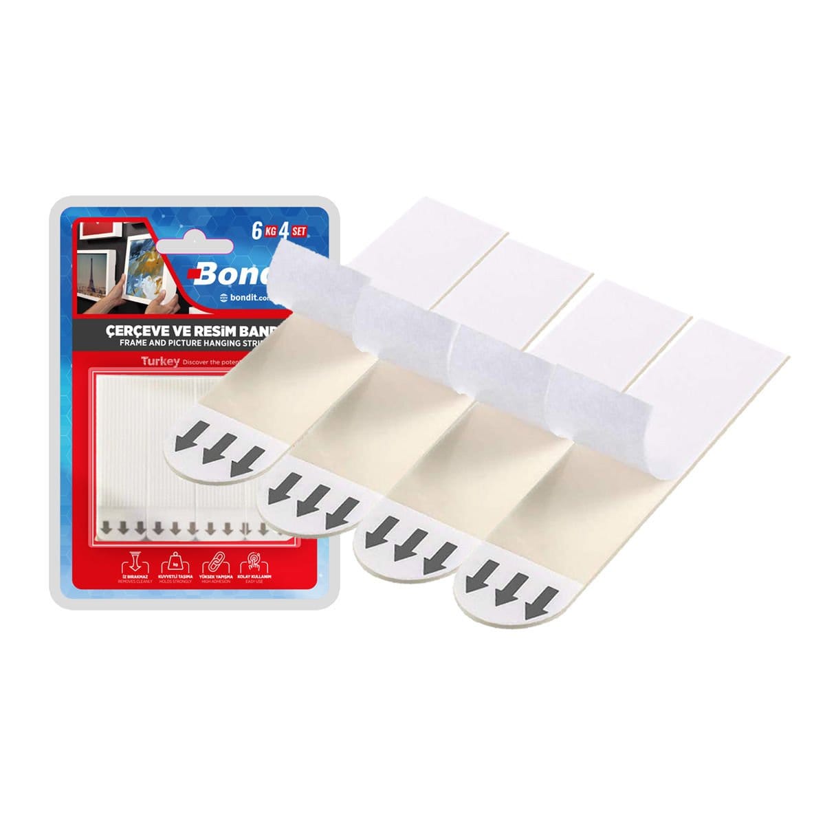 image1-3084 Bondit Çerçeve ve Resim Asma Bandı 4 Set 6 kg Taşıma Kapasiteli - Görsel 1