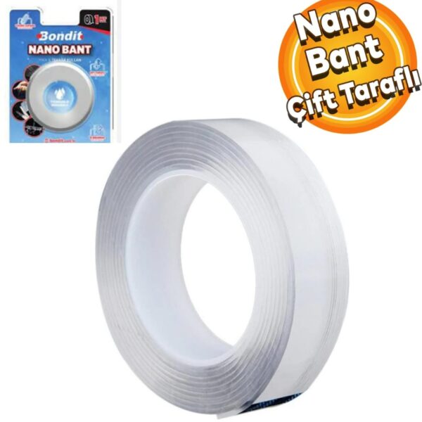 Bondit 1 Metre Çift Taraflı Nano Bant Şeffaf İz Bırakmayan Yapıştırıcı