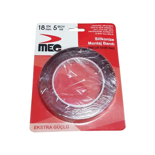 Meg 18x5 VHB Çift Taraflı Silikonize Montaj Bandı