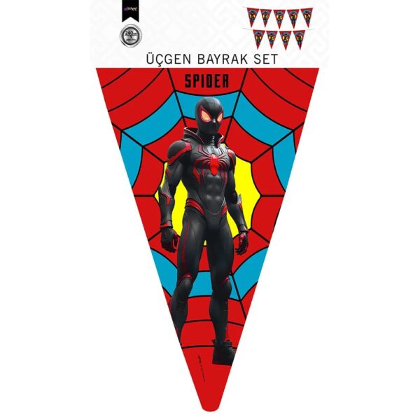 KikJoy Spider Miles Morales Temalı Üçgen Flama Bayrak Seti 240 cm 9 Parça